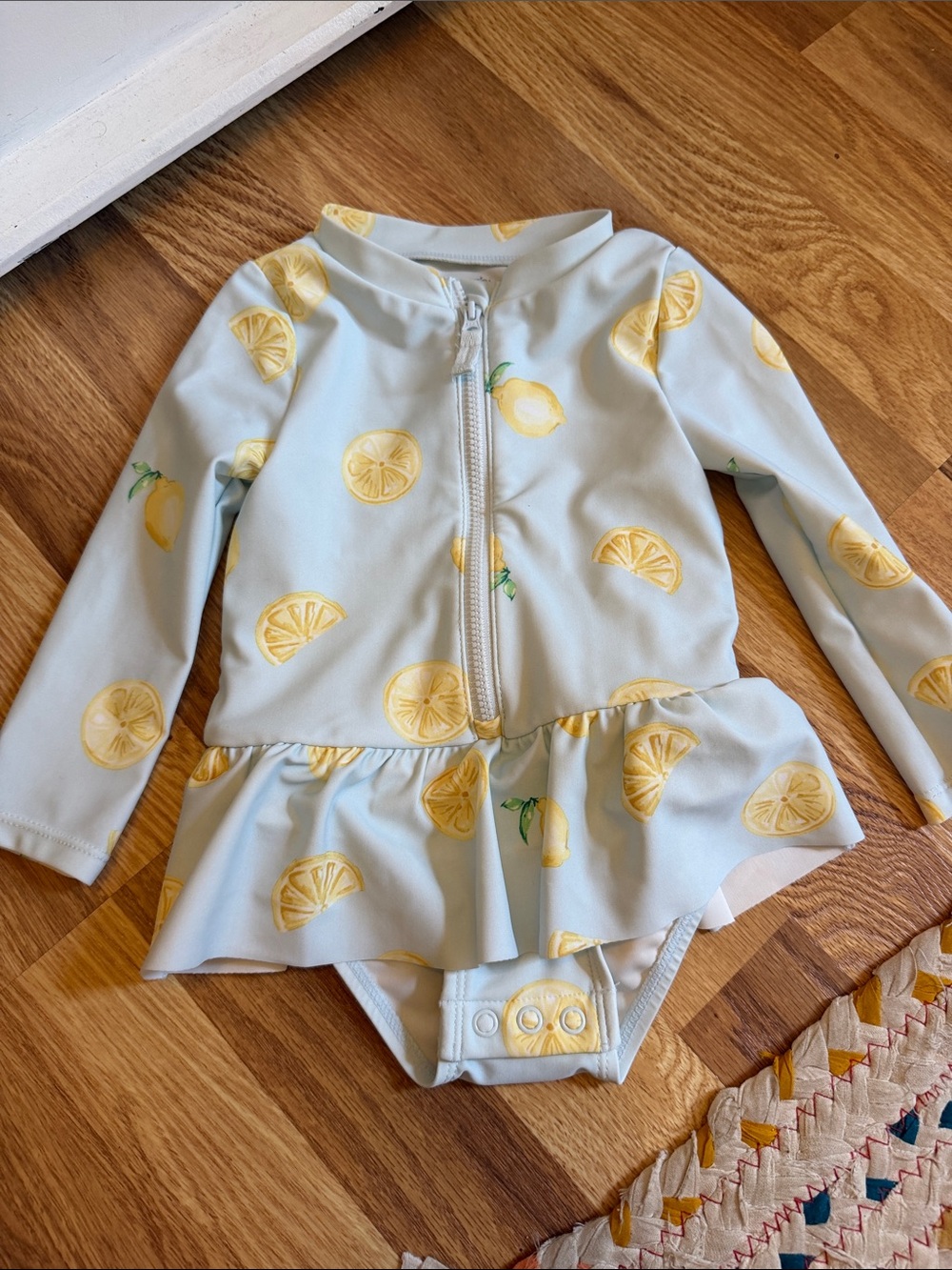 Carter's Light Blue Long-Sleeve Lemon Print One-Piece Swim